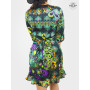 robe été femme en soie satinée, robe a volant,  robe brillante noire paon, robe verte, robe satin noire a nouer, robe paon