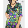 robe courte cache coeur en satin, robe noire a volant, robe portefeuille, robe wrap noir femme motif paon, robe cache coeur