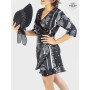 robe noire portefeuille, finition volant, robe à nouer grise et noire, robe cache coeur femme, robe chic en soie
