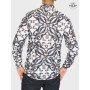 chemise marron atypique, imprimé rétro abstrait manche longue homme bouton argentée