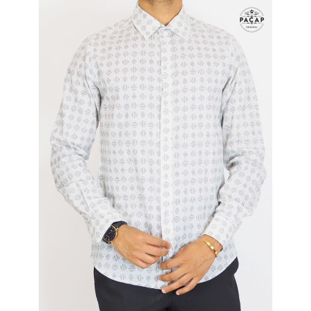 chemise blanche a carreaux, chemise losange, chemise rayures, chemise manche longue, chemise cintrée