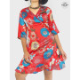 robe rouge portefeuille, robe cache coeur femme soie rouge, robe courte volant satinée à nouer femme