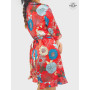 mini robe rouge cache-coeur, robe à nouer, robe rouge à volant, robe satin, robe portefeuille femme, robe satinée a fleurs