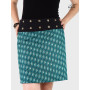 jupe verte géometrique, jupe eventail, jupe motif japonais, jupe ethnique originale, jupe genoux femme, jupe droite boutonnée