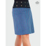 Jupe droite bleue, jupe géométrique ceinture noire à bouton, jupe longueur genoux, jupe coton, jupe femme, jupe été