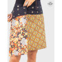 jupe orange imprimé réversible, jupe wrap colorée, jupe boheme enveloppante, jupe a fente, jupe boutonnée