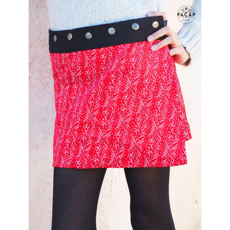 jupe fille velours rouge satinée brillant, esprit noel, jupe enfant fete, jupe petit fille, jupe reversible, jupe fendue