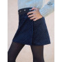 jupe bleu marine pour petite fille, velours foncé motif pois coupe trapèze fendue fermeture portefeuille wrap