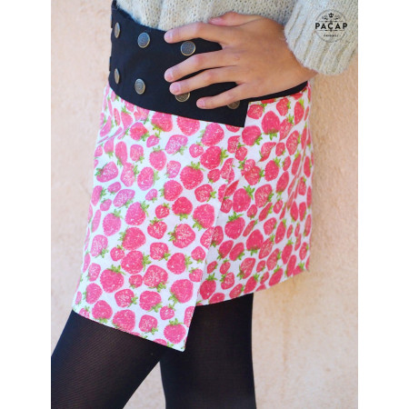 jupe fraise pour fille, jupe fruit, jupe imprimé ,jupe blanche charlotte aux fraise