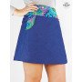 jupe genoux évasée en jean bleue avec poche italienne, taille unique haute femme ajustable, tissu leger, fin, confortable