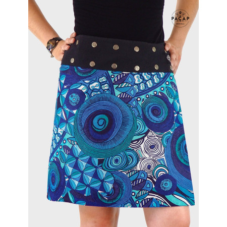 jupe bleue grande taille, jupe ethnique africaine coton vetement femme enceinte taille plus