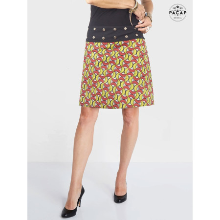 jupe trapèze africaine, jupe wax, jupe madras, jupe ethnique, jupe jaune, jupe rouge, jupe tradiction culture colorée, jupe wrap