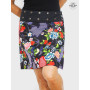 jupe noire à fleurs pour femme, jupe coton ceinture large a boutons, jupe genoux