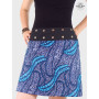 jupe bleue femme portefeuille réversible motif bulles, jupe france, jupe marque, jupe évasée, jupe genoux