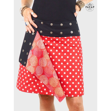 Jupe rouge à pois, jupe rockabilly, jupe pin up jupe rétro rouge, jupe vintage rouge, jupe old school rouge, jupe genoux