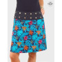 jupe bleue a fleurs, jupe asymétrique, jupe fendue, jupe genoux, jupe popeline, jupe bleue, jupe boutonnée