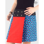 jupe réversible unicolore, jupe femme, jupe fendue, jupe boutonnée, jupe bleue, jupe genoux taille unique