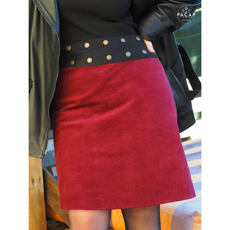 Jupe velours rouge côtelée réversible en velours milleraies unicolore jupe portefeuille femme