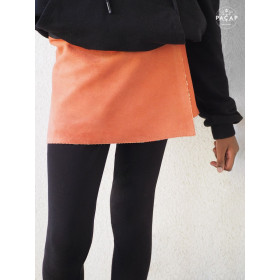 jupe saumon wrap fille, jupe portefeuille orange, jupe mini fillette, jupe courte enfant, jupe côtelée