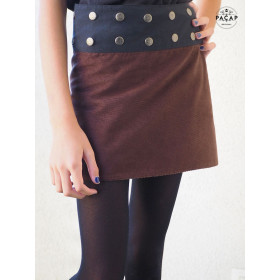 jupe côtelée marron pour fille, jupe droite enfant, jupe couleur chocolat, jupe hiver enfant, jupe unie