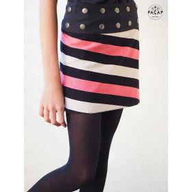 jupe velours rayé, jupe a rayures rose, noire, beige, jupe droite, jupe boutonnée, jupe fille, jupe courte portefeuille