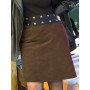 jupe longue en velours milleraies marron bison unicolore pour femme
