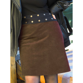 jupe longue en velours milleraies marron bison unicolore pour femme