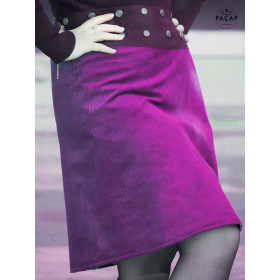 jupe longue velours côtelé violet, jupe mauve grosse côtes, jupe violette femme, jupe hiver boutonnée avec collant
