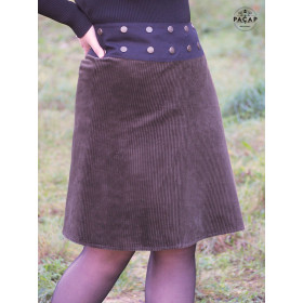 Jupe longue en velours épais marron jupe portefeuille femme réversible ceinture plate jupe hiver ajustable