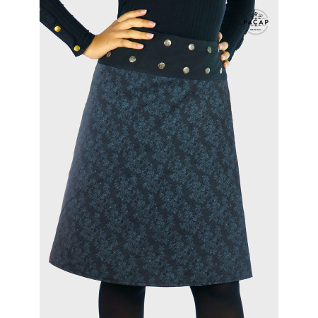 jupe longue liberty noire, jupe coton, jupe boutonnée, jupe femme avec collant