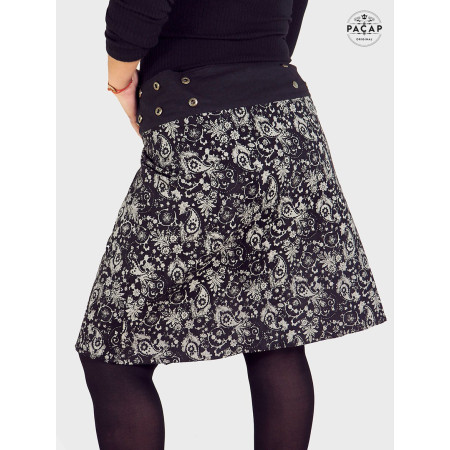 jupe longue femme velours imprimé cachemire, paisley, goutte d'eau, jupe chic boheme