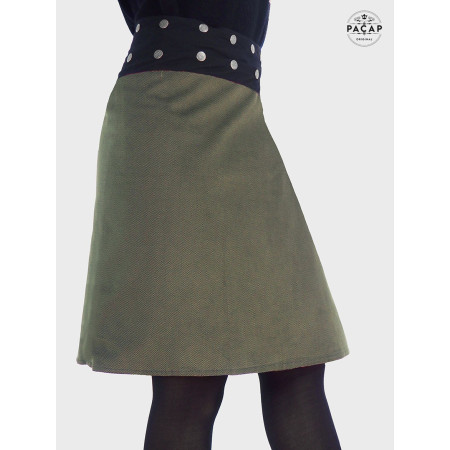 jupe verte en velours pour femme motif chevrons