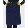 jupe droite femme en velours bleu marine à petit pois blanc micro motif boutonnée