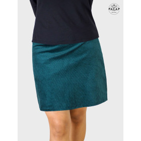 jupe verte jupe hiver cotelée femme reversible taille unique fendue coupe droite genoux verte armerie