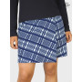 jupe bleue velours imprimée ecossais carreaux tartan ceinture noir bouton mi longue marque francaise
