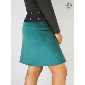 jupe velours femme hiver cotelée verte mi longue reversible taille réglable marque francaise fait main