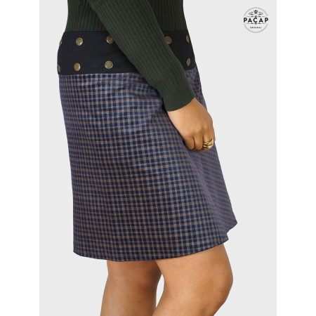 jupe hiver femme velours bleu cotelée imprimée liberty fleurs vichy genoux taille ajustable marque francaise