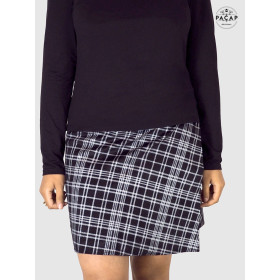 jupe femme hiver velours imprimée écossais noire mi longue taille reglable réversible marque francaise
