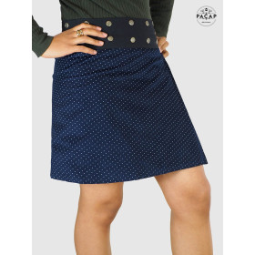 jupe velours hiver femme imprimée à pois bleu taille réglable genoux reversible marque francaise fait main