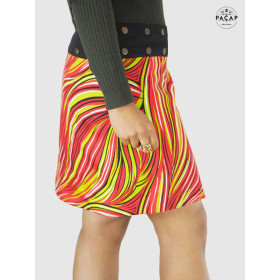 Jupe Velours Femme Imprimée Bouton   Ceinture Noire Genoux Réversible Marque  Francaise
