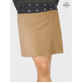 jupe marron velours cotelé micro motif, coupe droite