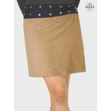 jupe marron velours cotelé micro motif, coupe droite
