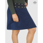 jupe velours bleue femme motif petits pois bleu, évasée, boutonnée fendue