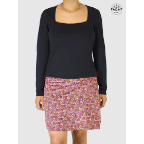 Jupe Imprimée Fleurie Femme ceinture bouton pression Mi Longue Velours Fendue  Taille Ajustable