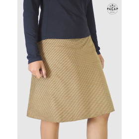 jupe marron a rayures beige, jupe velours evasée, jupe longue genoux