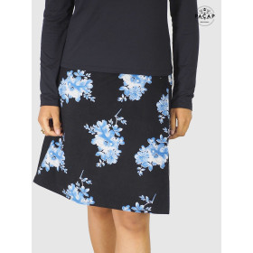 Jupe Réversible Longue Imprimée Fleurie Noire ajustable trapèze fait main marque francaise velours