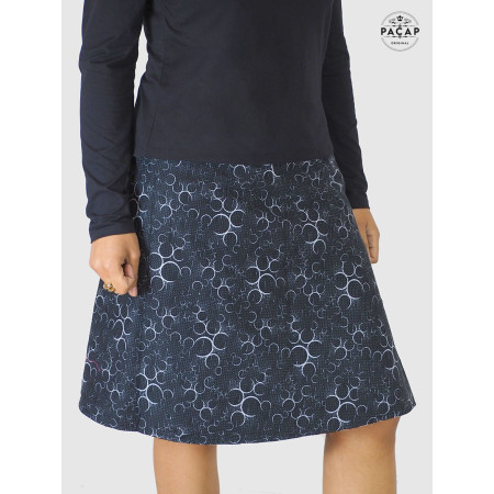 jupe noire en coton imprimé, jupe femme