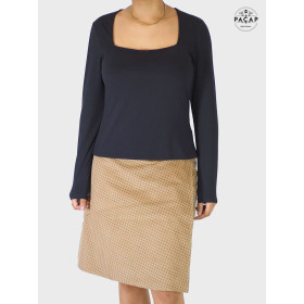 jupe longue femme couleur marron camel en velours imprimé micro motif
