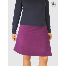 jupe velours femme couleur rose foncé, jupe évasée, jupe hiver, jupe côtelée