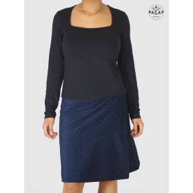 Jupe à Pois Longue Taille Haute Femme Velours Bleu hiver reversible droite fait main marque francaise